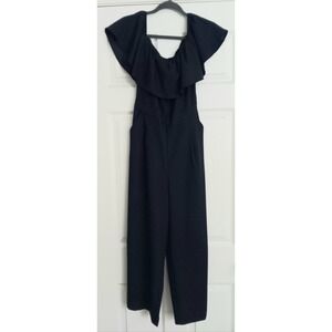 Banana Republic Jumpsuit Women's Size 4 Blue Ruffled Shoulder Wide Leg Pre-owned